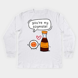 You are my Soulmate Valentine’s day Food Puns shirt design A Funny Valentine’s day Clothing Gift for Boy Girl Man – Soymate Sushi and Soy Sauce Design Kids Long Sleeve T-Shirt